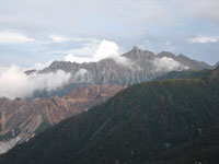 夕陽に映える槍ヶ岳の写真